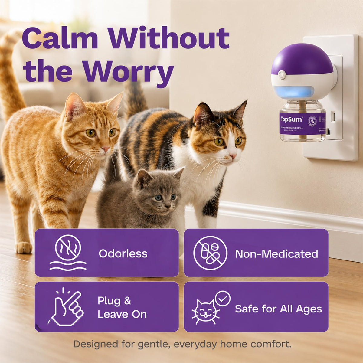 TopSum Cat Pheromone Diffuser: Cat Calming Diffuser for Spraying, Scratching, Excessive Meowing & Multi-Cat Homes, Ideal for Cats Alone at Home - VHP Registered NN.Z4H1 (3 Diffusers+3 Refills) 🍁 All In One Marketplace Canada