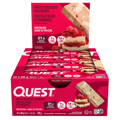 Quest Nutrition White Chocolate Raspberry Flavoured Protein Bar, High Protein, Gluten Free, Keto Friendly, Black, 12 Count (Pack of 1) 🍁 All In One Marketplace Canada