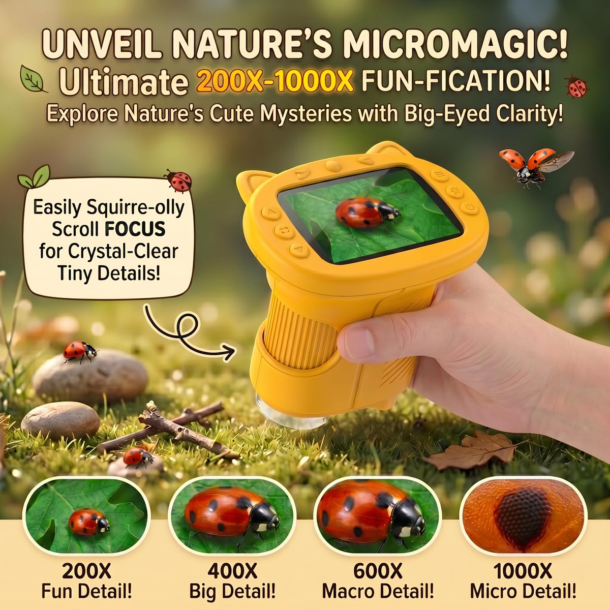 OAEBLLE Kids Microscope, 1000X 4K Digital Microscope with 2.4″ IPS Screen & 8 LED, USB Rechargeable, STEM Science Learning Kit Toys, Great Gift for Boys and Girls Aged 4-12 🍁 All In One Marketplace Canada