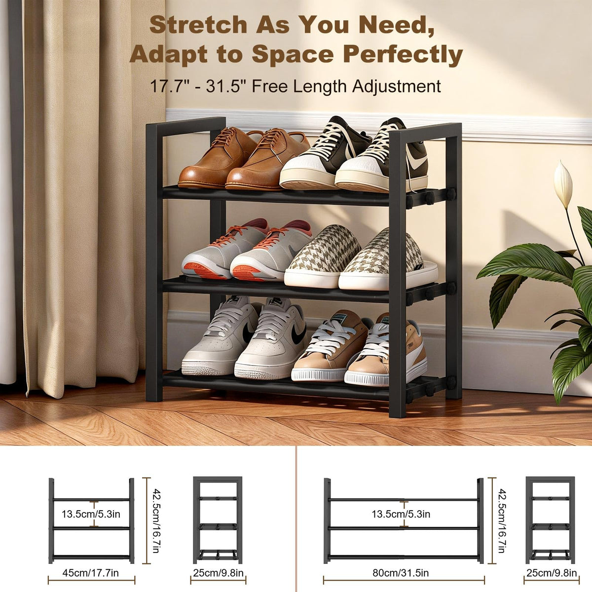 Roylvan 3-Tire Expandable Shoe Rack, 17"-31" Adjustable Stackable Free Standing Shoe Shelf Storage Fits 6-12 Pairs Shoes, Heavy Duty Reinforced Metal Shoes Organizer for Closet Entryway Doorway Dorm 🍁 All In One Marketplace Canada