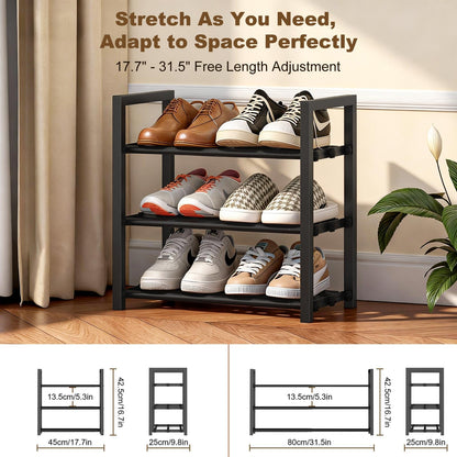 Roylvan 3-Tire Expandable Shoe Rack, 17"-31" Adjustable Stackable Free Standing Shoe Shelf Storage Fits 6-12 Pairs Shoes, Heavy Duty Reinforced Metal Shoes Organizer for Closet Entryway Doorway Dorm 🍁 All In One Marketplace Canada