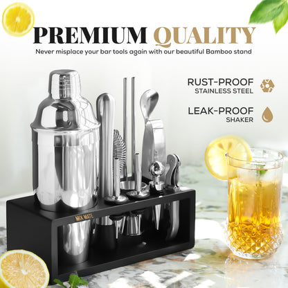 Mixology Bartender Kit with Stand | 15 Piece Bar Tool Set, Silver Bar Set Cocktail Shaker Set for Drink Mixing - Includes Martini Shaker, Jigger, Strainer, Bar Mixer Spoon, Tongs | Gift Idea (Silver) 🍁 All In One Marketplace Canada