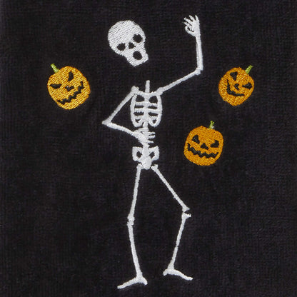 SKL Home Halloween Juggling Skeleton 100% Cotton Embroidered 2pc Hand Towel Set, Decorative for Bath/Kitchen/Bar & Gift, Black