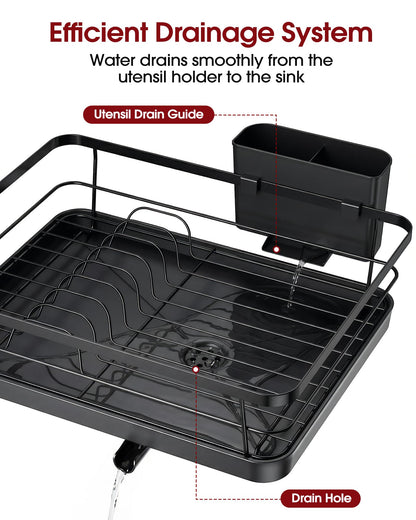Sakugi Dish Drying Rack - Compact Dish Racks with Drain Board for Kitchen Counter, Durable Stainless Steel Dish Rack Used in Sink & on Countertop, Dark Black, Large 🍁 All In One Marketplace Canada