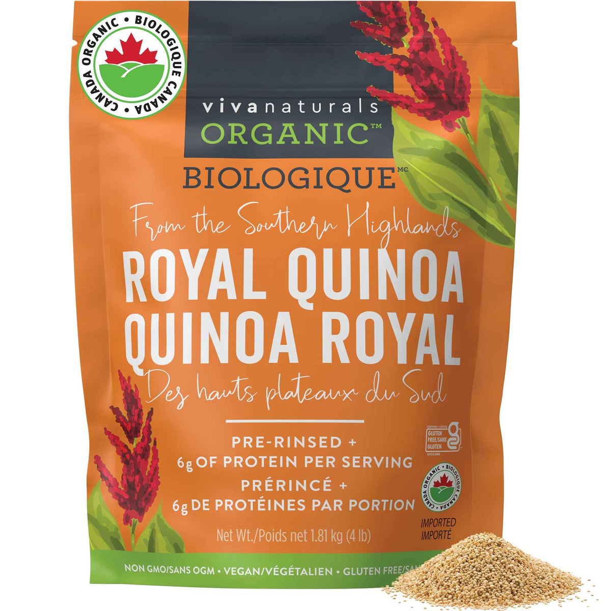 Viva Naturals Organic Quinoa (4 lb) – Quinoa Organic, Non-GMO & Pre-Washed Whole Grain | Gluten-Free Vegan Plant Protein, Source of Fibre & Iron, Puffed Rice & Pasta Substitute 🍁 All In One Marketplace Canada