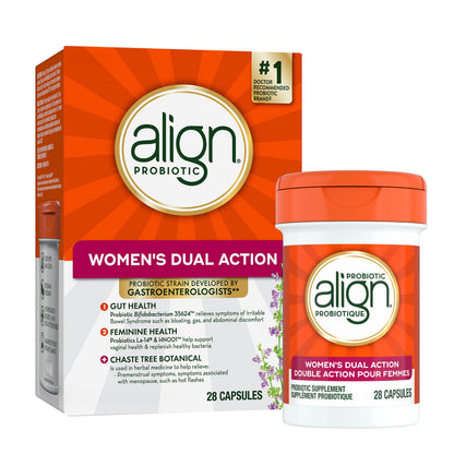 Align Probiotic, Women's Dual Action, Multi-Strain Probiotic, with Chaste Tree, Soothes Occasional Abdominal Discomfort, Gas, Bloating, 28 Capsules 🍁 All In One Marketplace Canada