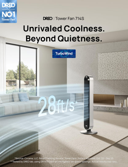 DREO Pilot Max 120° Oscillating Tower Fan, 42 Inch Bladeless Fan for Bedroom, 25dB Quiet DC Motor, Standing Fan with Remote, 12 Hyper Wind Speeds, 4 Modes, 12H Timer Floor Fans for Home Living Room 🍁 All In One Marketplace Canada