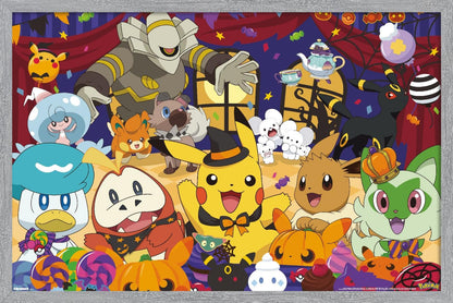 Pokémon: Halloween Party- Group Wall Poster, 34L" x 22.4W", Gray Framed Version