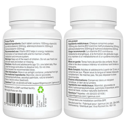 Igennus Sublingual Vitamin B12-Complex 1000mcg, Methylated B12, 180 Serving 🍁 All In One Marketplace Canada