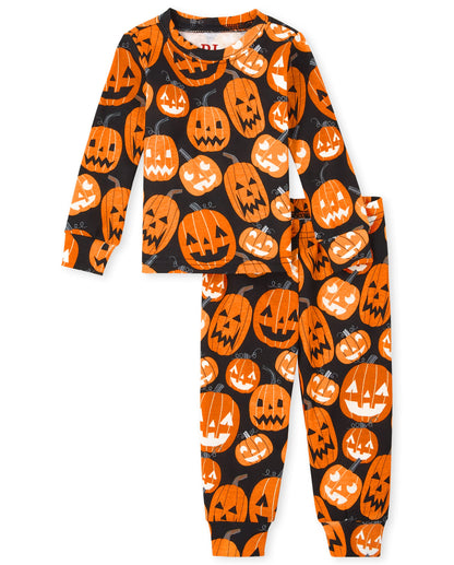The Children's Place Kids' Family Matching, Halloween Pajama Sets, Cotton, Pumpkin Allover, 0-3 Months