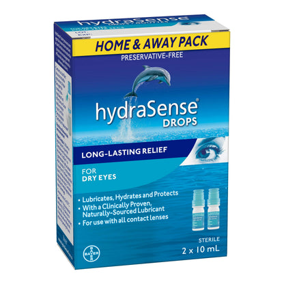 HydraSense Eye Drops, For Dry Eyes, Fast and Long-Lasting Relief, Preservative Free, Naturally Sourced Lubricant, Home and Away Twin Pack (2 x 10 mL), 20 mL 🍁 All In One Marketplace Canada
