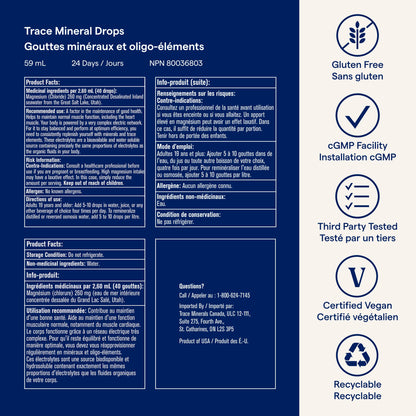 Trace Minerals ConcenTrace Drops | 60 ML | Full Spectrum Minerals | Ionic Liquid Magnesium, Chloride, Potassium | Low Sodium | Energy, Electrolytes, Hydration 🍁 All In One Marketplace Canada