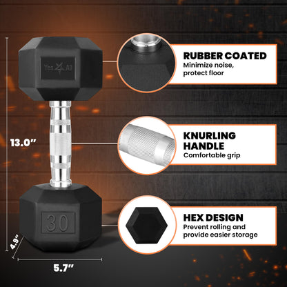 Yes4All Hex Dumbbell with Chrome Grip, Single Hand Weight for Strength Training - 30 lbs 🍁 All In One Marketplace Canada