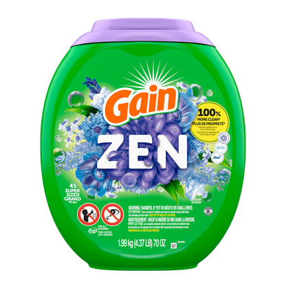 Gain Super Flings Laundry Detergent Pacs, 45 Count, Zen, irresistibly clean and fresh 🍁 All In One Marketplace Canada