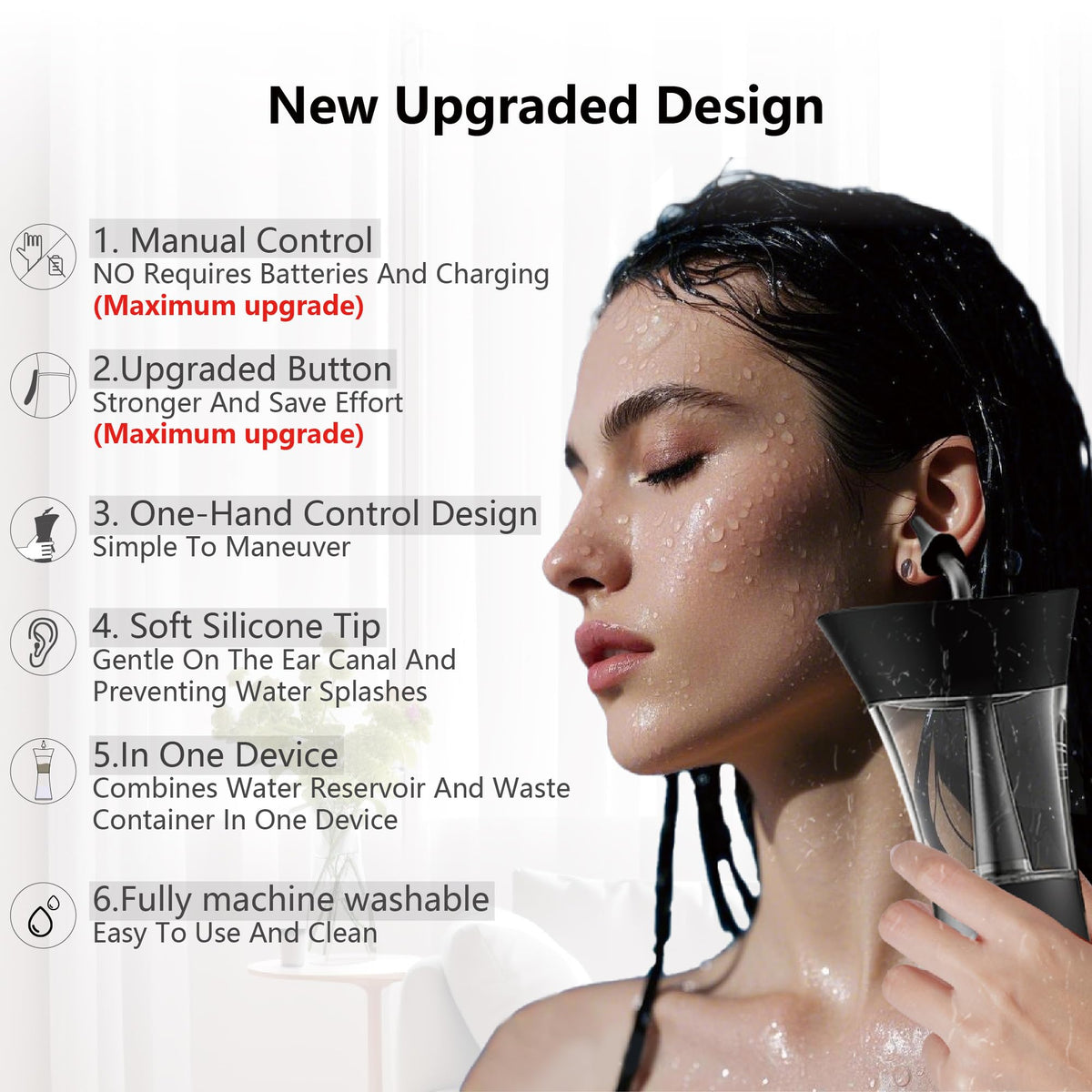 Manual Ear Wax Removal Kit - One-Hand Control Ear Cleaner Tool, Easy to Use Ear Irrigation Flushing System with Soft Silicone Tip for Effective & Safe to Clean Ear Built Up Wax Home Use(Black) 🍁 All In One Marketplace Canada