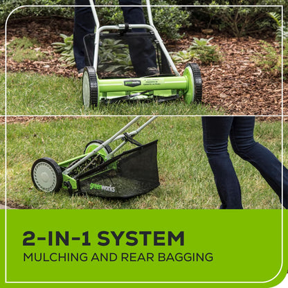 Greenworks 16-Inch Reel Lawn Mower with Grass Catcher 25052,Black/Green, 47" D x 22" W x 29.75" H 🍁 All In One Marketplace Canada
