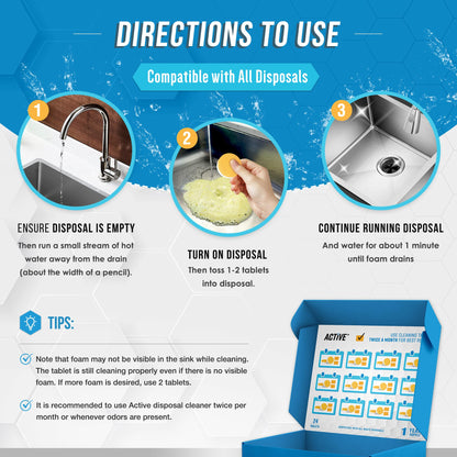 Garbage Disposal Cleaner Deodorizer Tablets - ACTIVE XL Foaming Tablet, 24 Pack Fresh Citrus Scented Tabs, New Powerful Foam Freshener for Cleaning Sink Disposal, Garburator, Disposer - 1 Year Supply 🍁 All In One Marketplace Canada