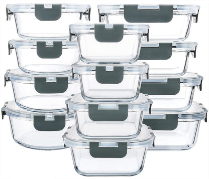 M MCIRCO 24-Piece Glass Food Storage Containers with Snap Locking Lids,Glass Meal Prep Containers Set - Airtight Lunch Containers, Microwave, Oven, Freezer and Dishwasher 🍁 All In One Marketplace Canada