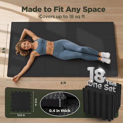 AIRHOP 12x12In Thick 18 Tiles Gym Floor Mat, High-Density EVA Foam Puzzle Gym Mat, Interlocking Foam Floor Tiles for Home Gym Exercise Equipment, Play Workout Garage Kitchen Flooring 🍁 All In One Marketplace Canada