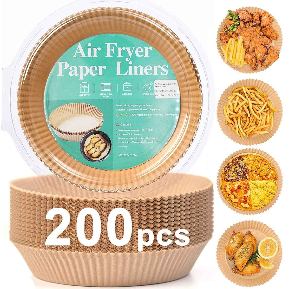 200pcs Air Fryer Disposable Paper Liner, Non-Stick Disposable Air Fryer Parchment Paper Liners, Baking Paper for Air Fryer Oil-Proof, Water-Proof, Food Grade Parchment（6.3" in Bottom, 7.9" on top） 🍁 All In One Marketplace Canada