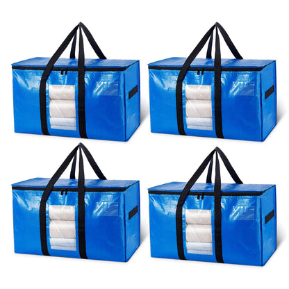 TAILI Extra Large Moving Bags, Heavy Duty Totes for Storage with Visible Window, U-Shaped Around Handles, Storage Contrainer Box for Space Saving, Blue, 4 Pack 🍁 All In One Marketplace Canada