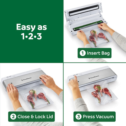 FoodSaver PowerVac Compact Vacuum Sealer Machine w/ Vertical Storage | 5 Airtight Vacuum Seal Bags & 1 Roll | VS0150 | Stainless Steel / Black 🍁 All In One Marketplace Canada