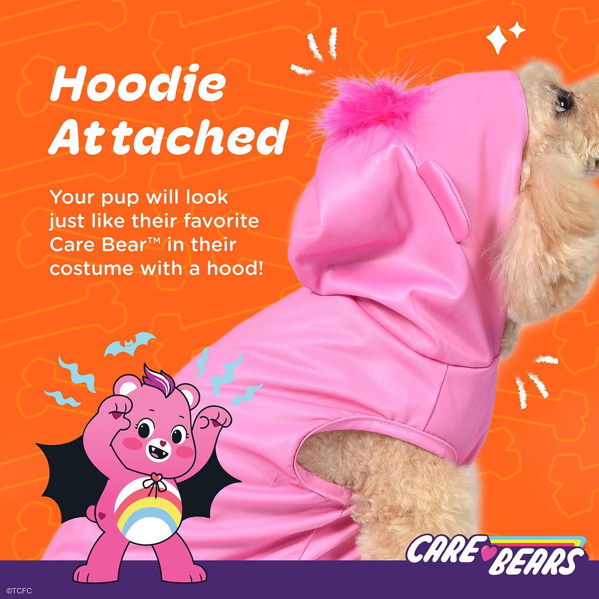 Care Bear for Pets Halloween Cheer Bear Sleeveless Hoodie Dog Costume - Officially Licensed Halloween Costumes for Dogs, Size Large