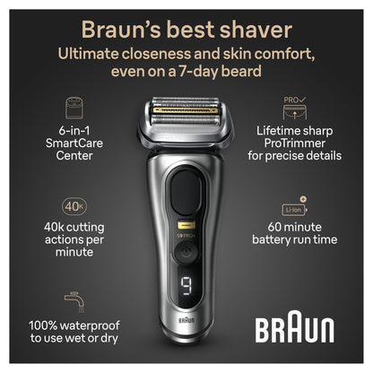 Braun Shavers for Men, Trimmer, Electric Foil Razor, Series 9 Pro+ Shaver, Precision Long Hair Trimmer, Wet & Dry with SmartCare Center, 9567cc, Silver 🍁 All In One Marketplace Canada