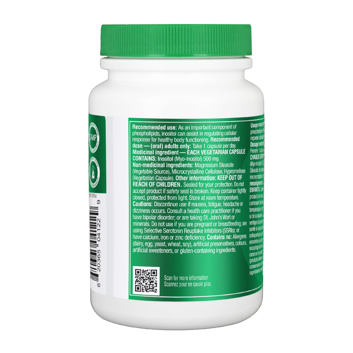 Organika Canadian-Made Inositol (Myo-Inositol)- Cellular Response, Mood Balance, Insulin Support, PCOS Management, Menstrual Cycle Regulation - 120vcaps 🍁 All In One Marketplace Canada