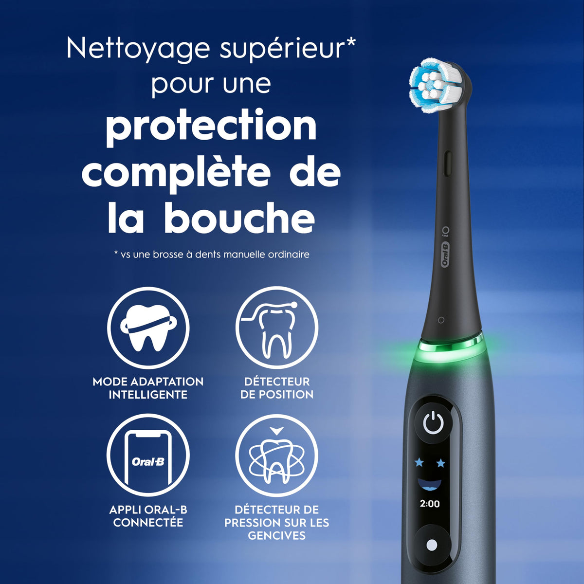 Oral-B iO Deep Clean + Protect Rechargeable Electric Toothbrush, White with Visible Pressure Sensor, 5 Cleaning Settings, 2 Min Timer, an iO Series 7 Toothbrush, 2 Replacement Brush Heads, and Charging Travel Case 🍁 All In One Marketplace Canada