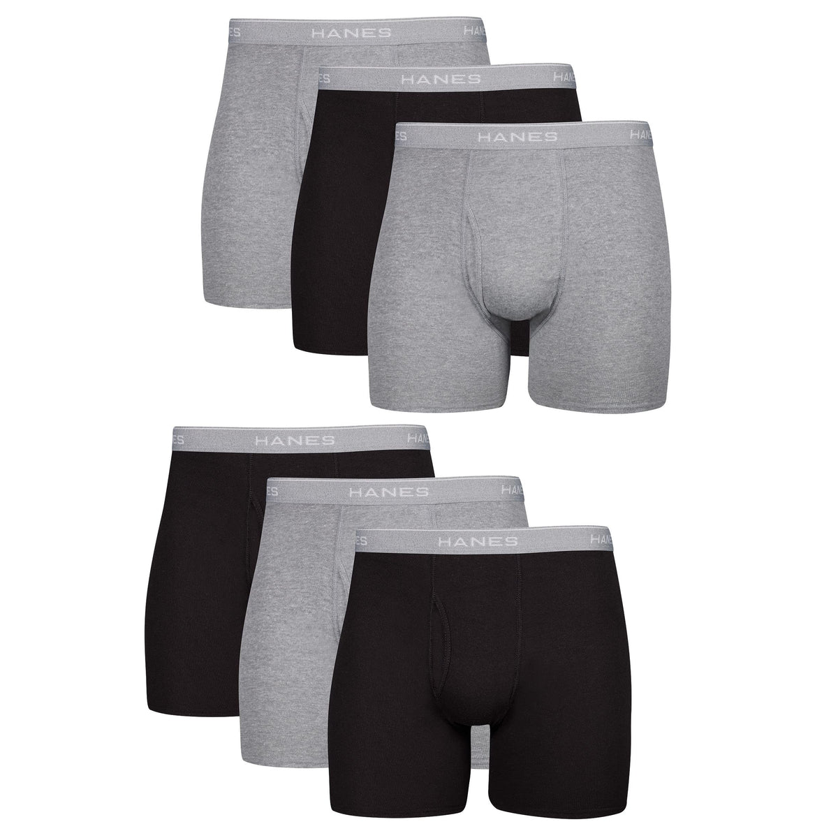 Hanes Boxer Briefs, Cool Dri Moisture-Wicking Underwear, Cotton No-Ride-up for Men, Multi-Packs Available, 6 Pack - Black/Gray, Medium 🍁 All In One Marketplace Canada