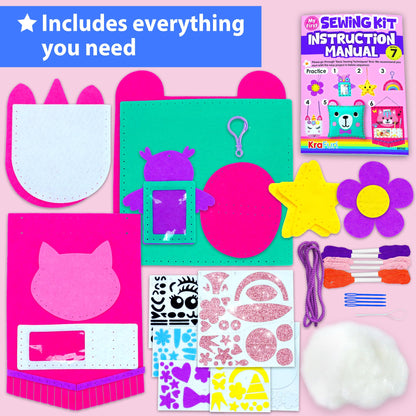 KRAFUN My First Sewing Kit for Kids Age 5+ Beginner Art & Craft, Includes 7 Easy Projects Dolls, Pillows, Bag, Instruction & Plush Felt Materials for Learn to Sew, Embroidery Skills 🍁 All In One Marketplace Canada