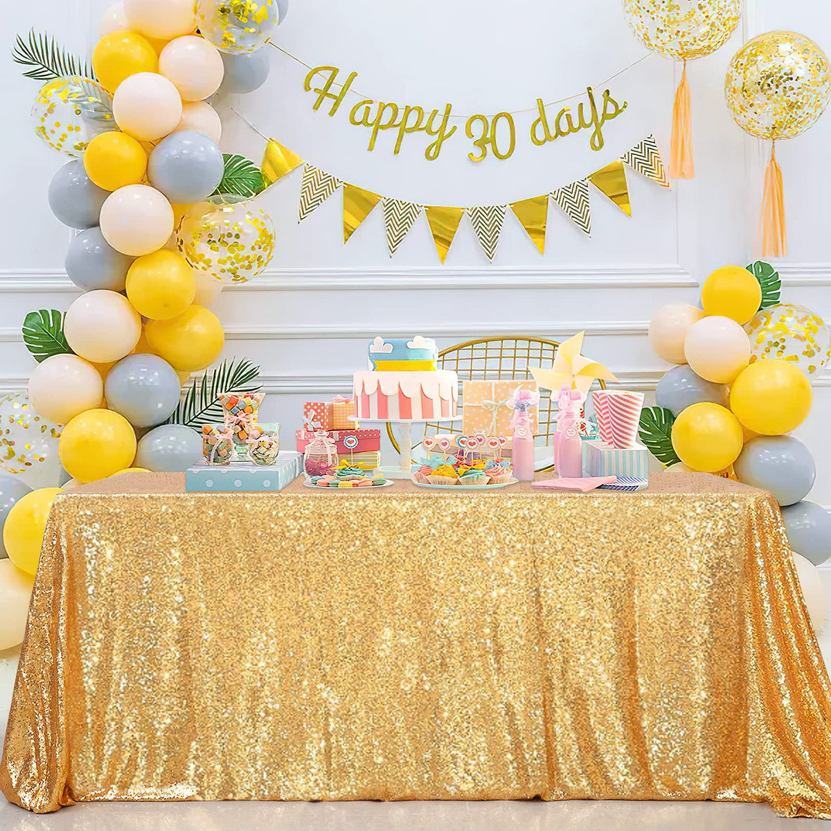 B-Cool Gold Sequin Tablecloth Party Glitter Tablecloth Sparkly Table Cloth 60x102 Inches Rectangle Classy Elegant Tablecloth for Christmas Halloween Theme Parties Table Decorations