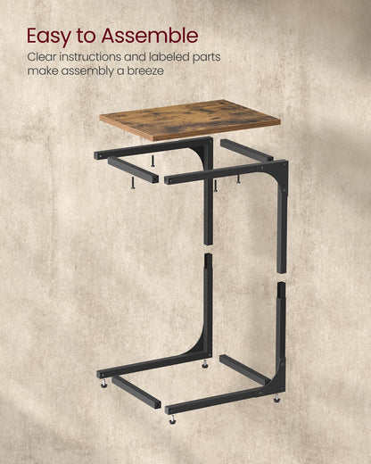 VASAGLE C-Shaped End Table, Small Side Table for Couch, Sofa Table with Metal Frame for Living Room, Bedroom, Bedside, Rustic Brown and Black ULET350B01 🍁 All In One Marketplace Canada