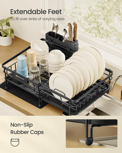 SONGMICS Dish Drainer Rack, Large Extendable Draining Board Rack for Small Spaces, 360° Rotating Extendable Spout, Kitchen Sink Drainer, Steel, 46.5 x 29.6 x 14 cm, Ink Black KCS556BH01 🍁 All In One Marketplace Canada