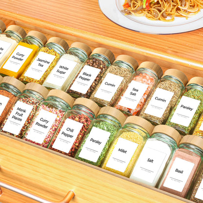 ComSaf 4oz 24Pcs Glass Spice Jars with Bamboo Lids, Empty Spice Containers with 93 Labels, Square Seasoning Containers Trial and Supplement Set, Small Seasoning Bottles for Salt, Herbs, Sugar, Pepper 🍁 All In One Marketplace Canada
