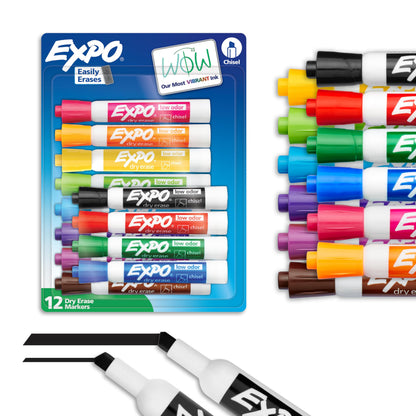 EXPO Dry Erase Markers, Low Odour Ink, Assorted Colours, Chisel Tip, 12 Count 🍁 All In One Marketplace Canada