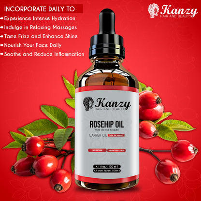 Kanzy Rosehip Oil for Face 120ml - Cold-Pressed Rosehip Oil for Skin, Hair, Nails & Body | Vegan & Cruelty-Free Moisturizing Oil for Daily Use 🍁 All In One Marketplace Canada