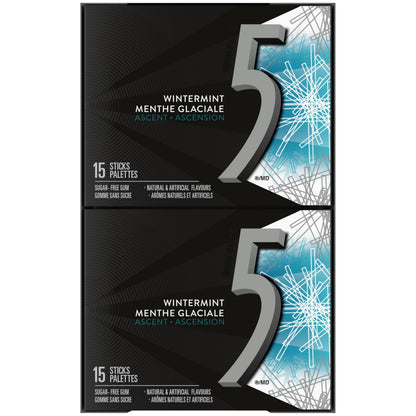 5 GUM, Wintermint-Ascent Flavoured Sugar Free Chewing Gum, 15 Sticks, 10 Packs 🍁 All In One Marketplace Canada