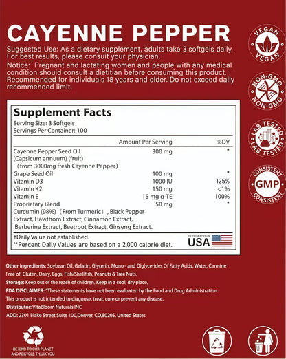 Cayenne Pepper - Cayenne Pepper Capsules | Resealable Package | 300 Softgels / 1 Bag B 🍁 All In One Marketplace Canada