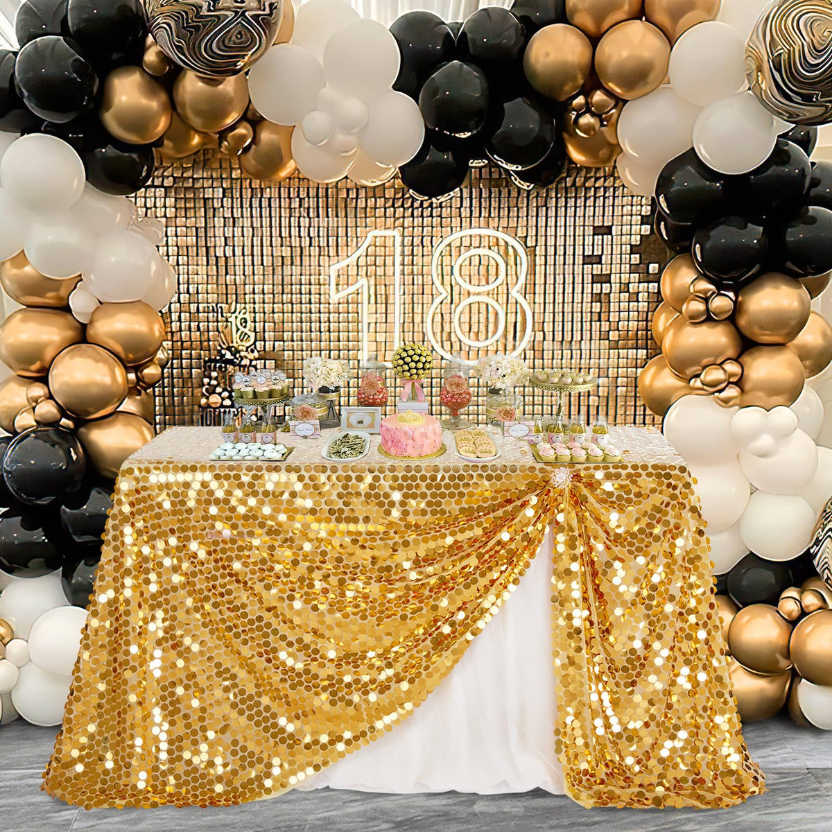 B-COOL Gold Sequin Tablecloth 50 x 102 Inch Payette Glitter Rectangle Table Cloth for Parties Wedding Birthday Halloween Fall Party Decoration