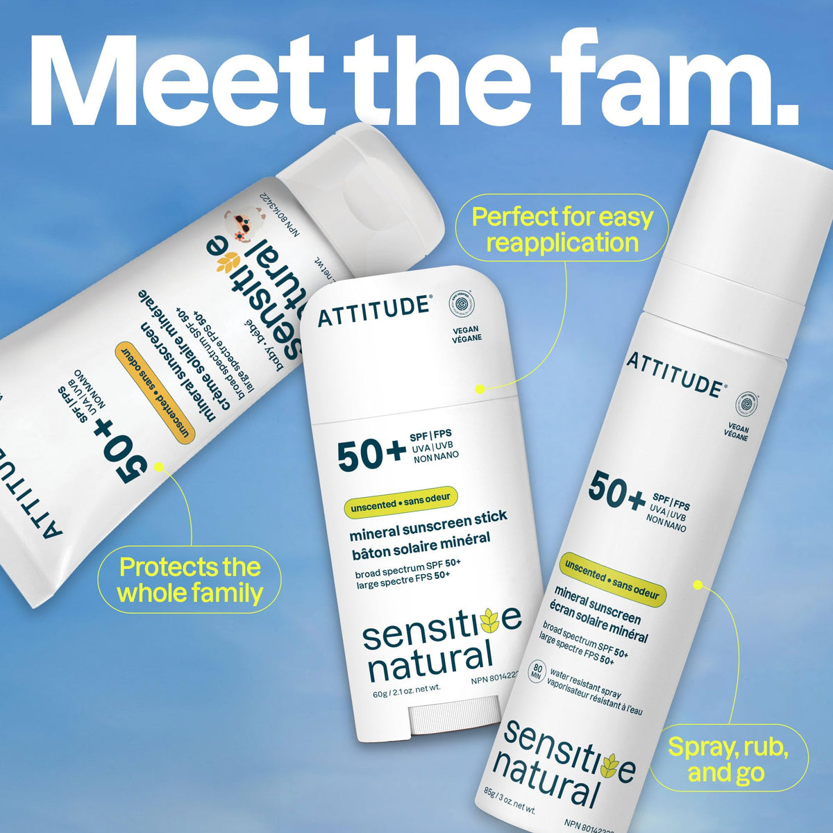 ATTITUDE Sensitive Skin Baby Mineral Sunscreen SPF 50, Broad Spectrum Zinc Oxide, EWG Verified, Mineral-Based, Non-Nano, Lightweight Cream for Face & Body, Unscented, 80 grams 🍁 All In One Marketplace Canada