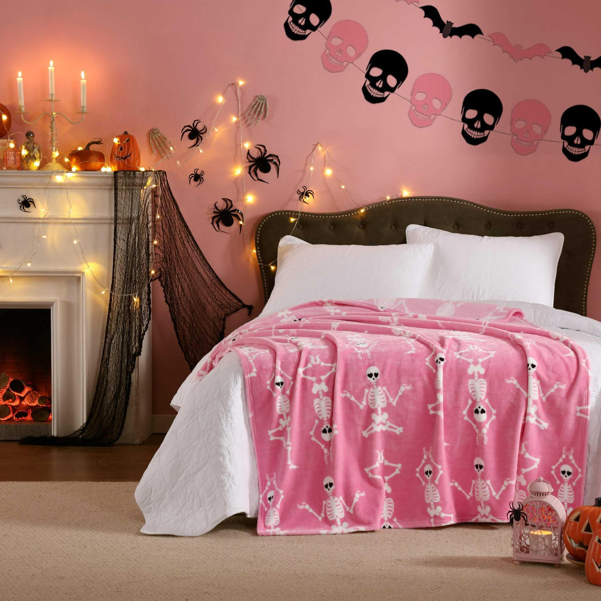 Betsey Johnson - Blanket, Buttery-Soft Throw Blanket for Couch or Bed, Boldly Plush & Oversized Bedding, Halloween Decor (Yoga Skeleton Pink, 50" x 70")