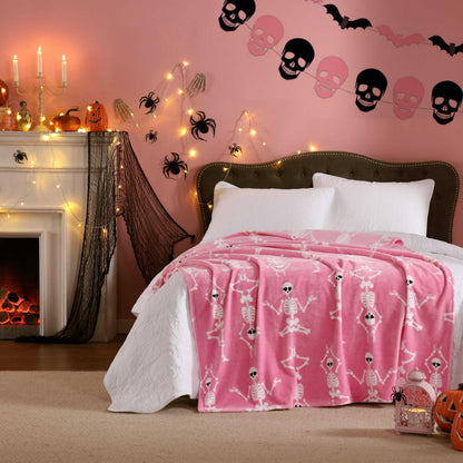 Betsey Johnson - Blanket, Buttery-Soft Throw Blanket for Couch or Bed, Boldly Plush & Oversized Bedding, Halloween Decor (Yoga Skeleton Pink, 50" x 70")