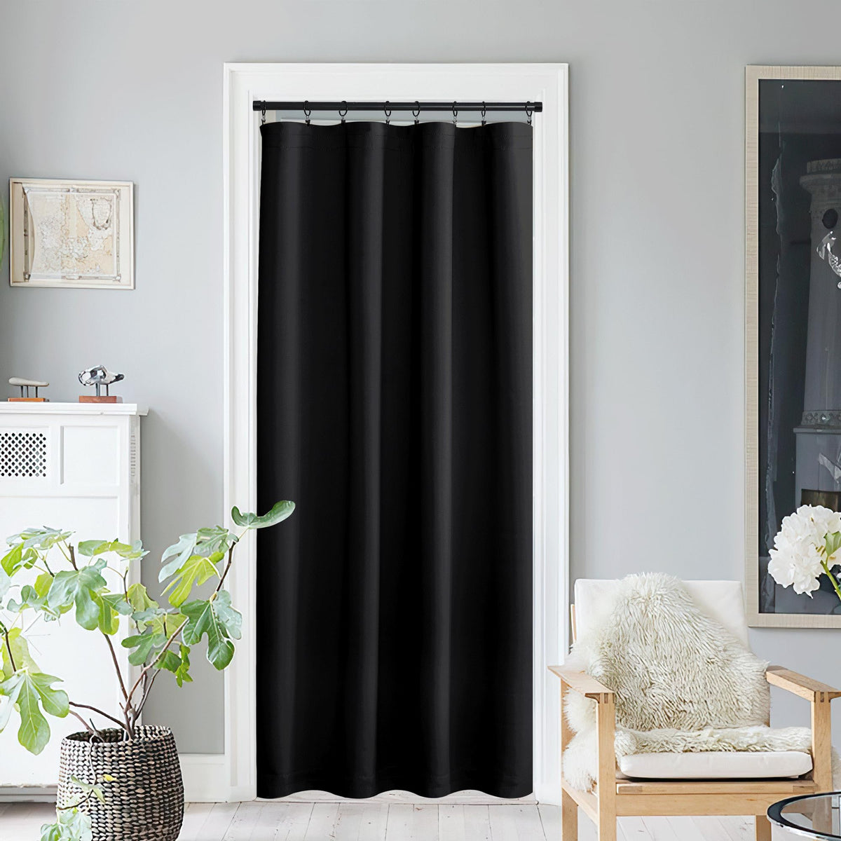NICETOWN Blackout Window Door Curtains, Room Darkening Halloween Curtains for French Door/Glass Door, Rod Pocket Functional Thermal Insulated Doorway Curtains, 54 x 80 Inches, Black, 1 PC