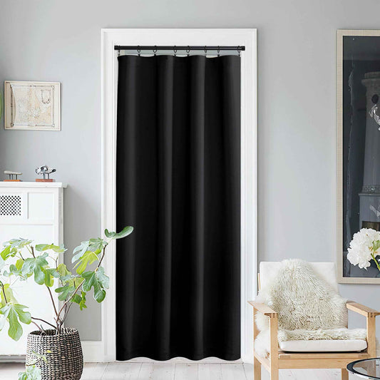NICETOWN Blackout Window Door Curtains, Room Darkening Halloween Curtains for French Door/Glass Door, Rod Pocket Functional Thermal Insulated Doorway Curtains, 54 x 80 Inches, Black, 1 PC