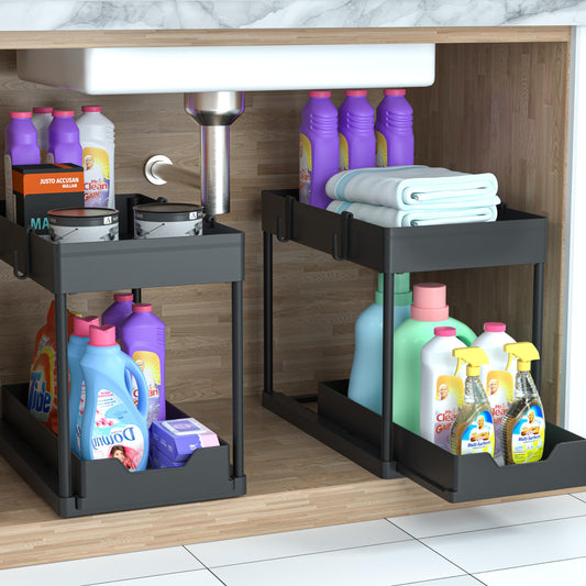 2-PACK Under Sink Organizers and Storage with Sliding Drawer, 2-Tier Bathroom Under Sink Shelf Rack,Multi-Functional Cabinet Storage Space Saver For Kitchen/Bathroom/Bedroom/Office. 🍁 All In One Marketplace Canada