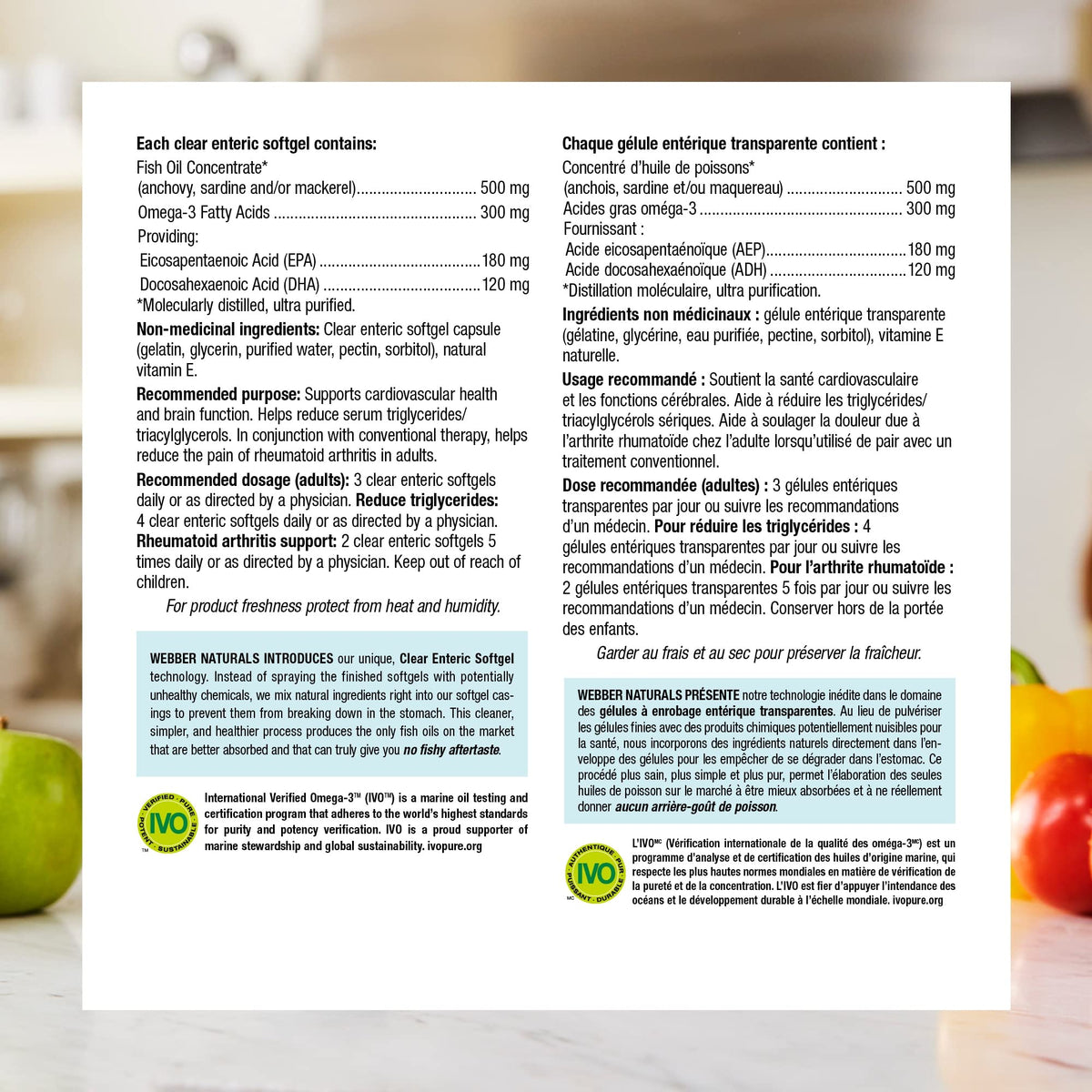 Webber Naturals Omega-3 300 mg Mini, 220 Clear Enteric No Fishy Aftertaste Mini Softgels, Supports Cardiovascular Health and Brain Function 🍁 All In One Marketplace Canada