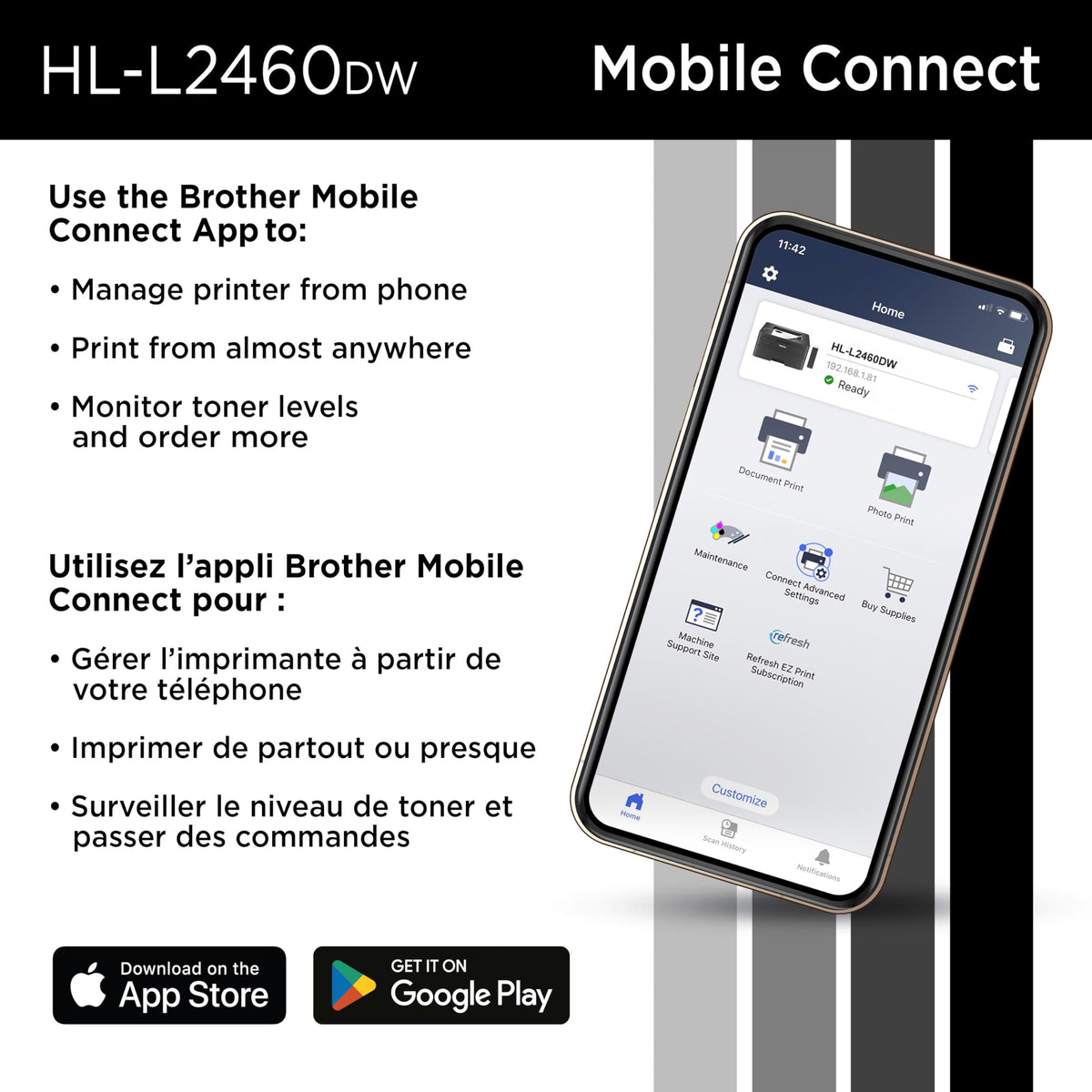 Brother HL-L2460DW Wireless Monochrome Laser Printer for Home Office –Duplex on Ink & Toner with a Refresh Subscription 🍁 All In One Marketplace Canada