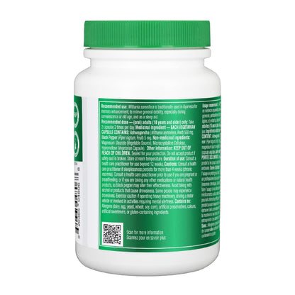 Organika Canadian-Made Ashwagandha with Black Pepper- Enhanced Absorption, Memory Support, Sleep Aid, Adaptogenic- 90vcaps 🍁 All In One Marketplace Canada